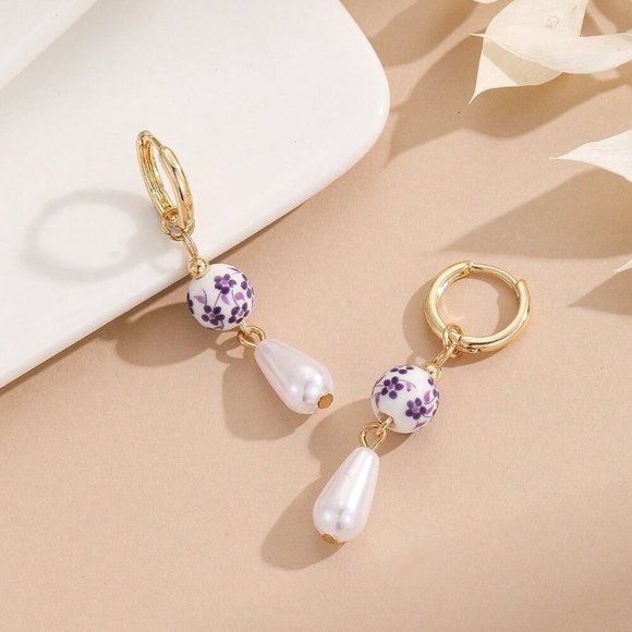 Multicolor Sexy Women's Style Faux Pearl Ceramic Pendant Earrings - Picture 2 of 11